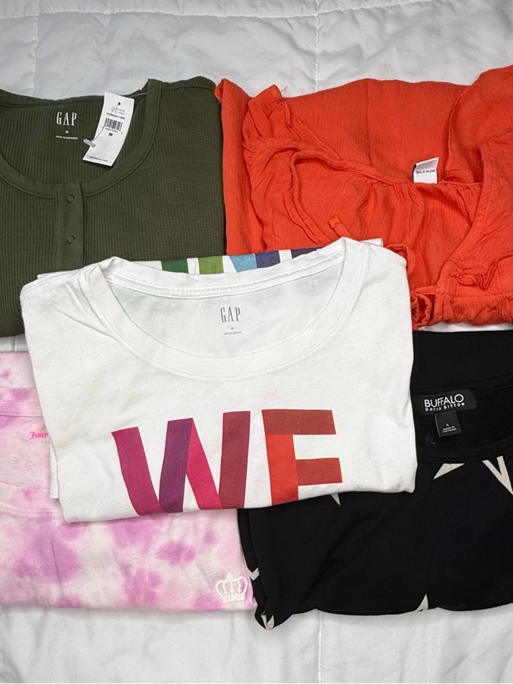 GAP White Short Sleeve Tee with Bold Multicolor "WE" Graphic